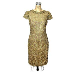 Gold metallic lace embroidered dress by Tadashi Shoji Size 12